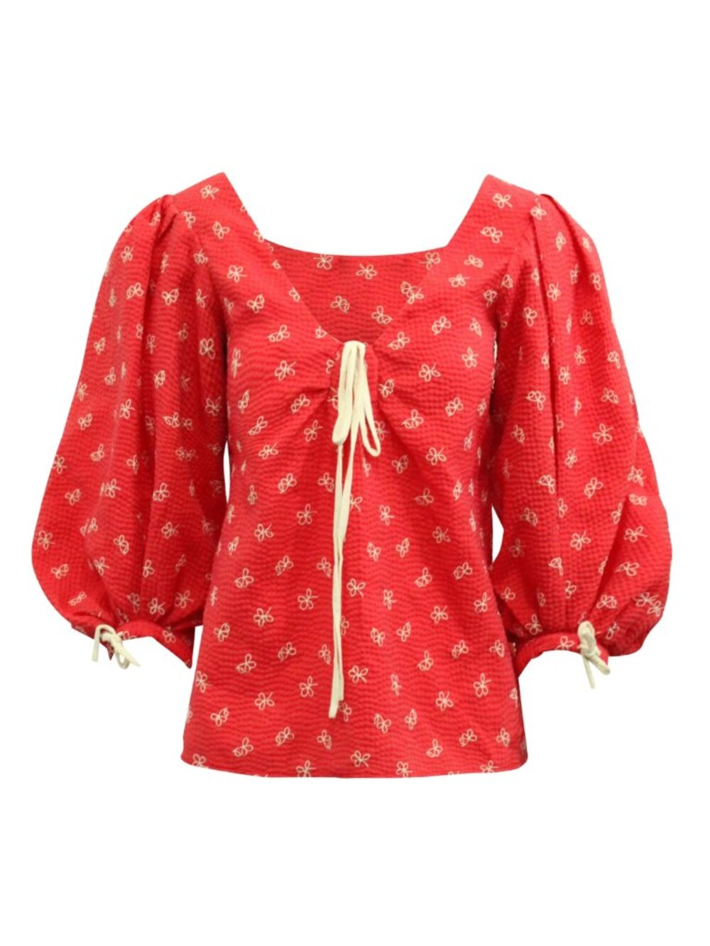 Rosie Assoulin floral-embroidered puff sleeve blouse top